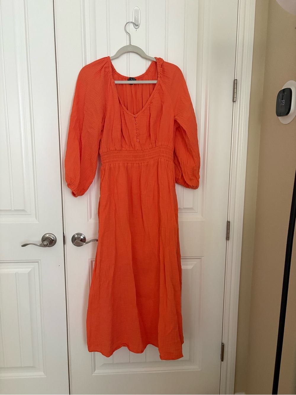 J. Crew Bright Orange Maxi Dress with Puff Sleeves - Tall